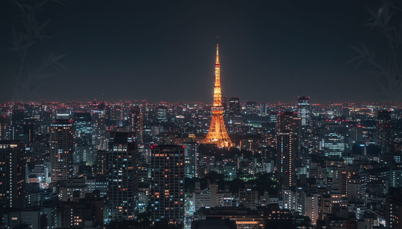 city view of Tokyo including Tokyo Tower, without bamboo or table items, mobile-friendly composition